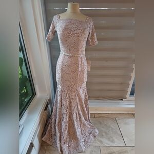 Cindy‎ Collection 1638 Half Sleeve Mermaid Dress Size Small Sandy Color